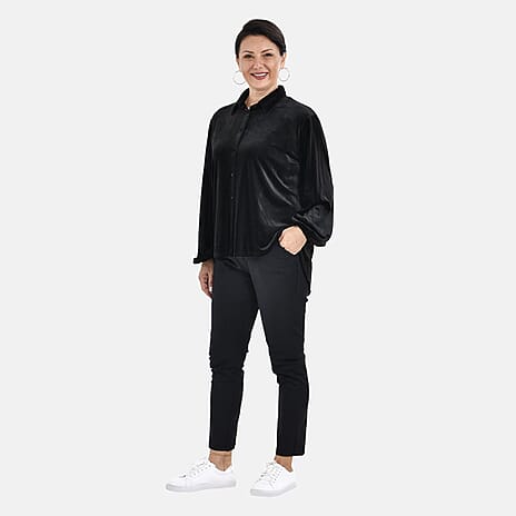 Classic Black Velour Shirt (Size XL, 20 - 22)