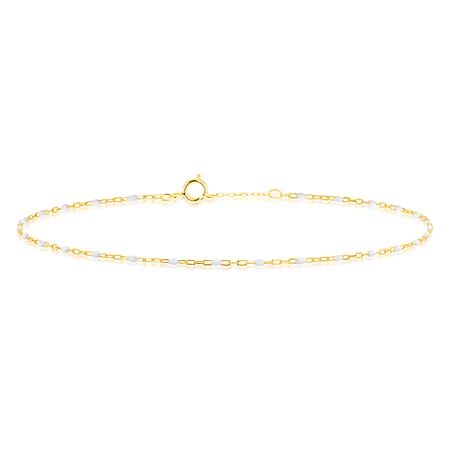 White Enamel Mini Paper Bracelet in 9K Yellow Gold 7.5 Inch
