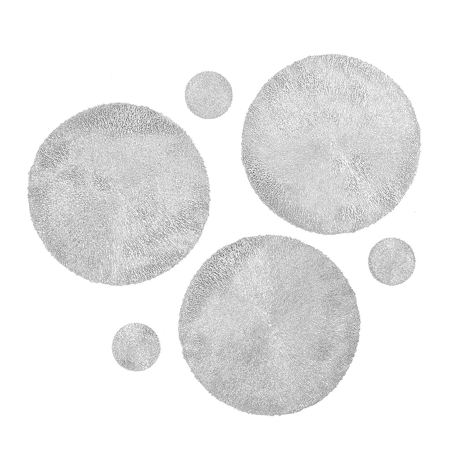 Set of 12 Round Hollow Placemat and Coaster (Incl. 6 Placemats and 6 Coasters) - Silver