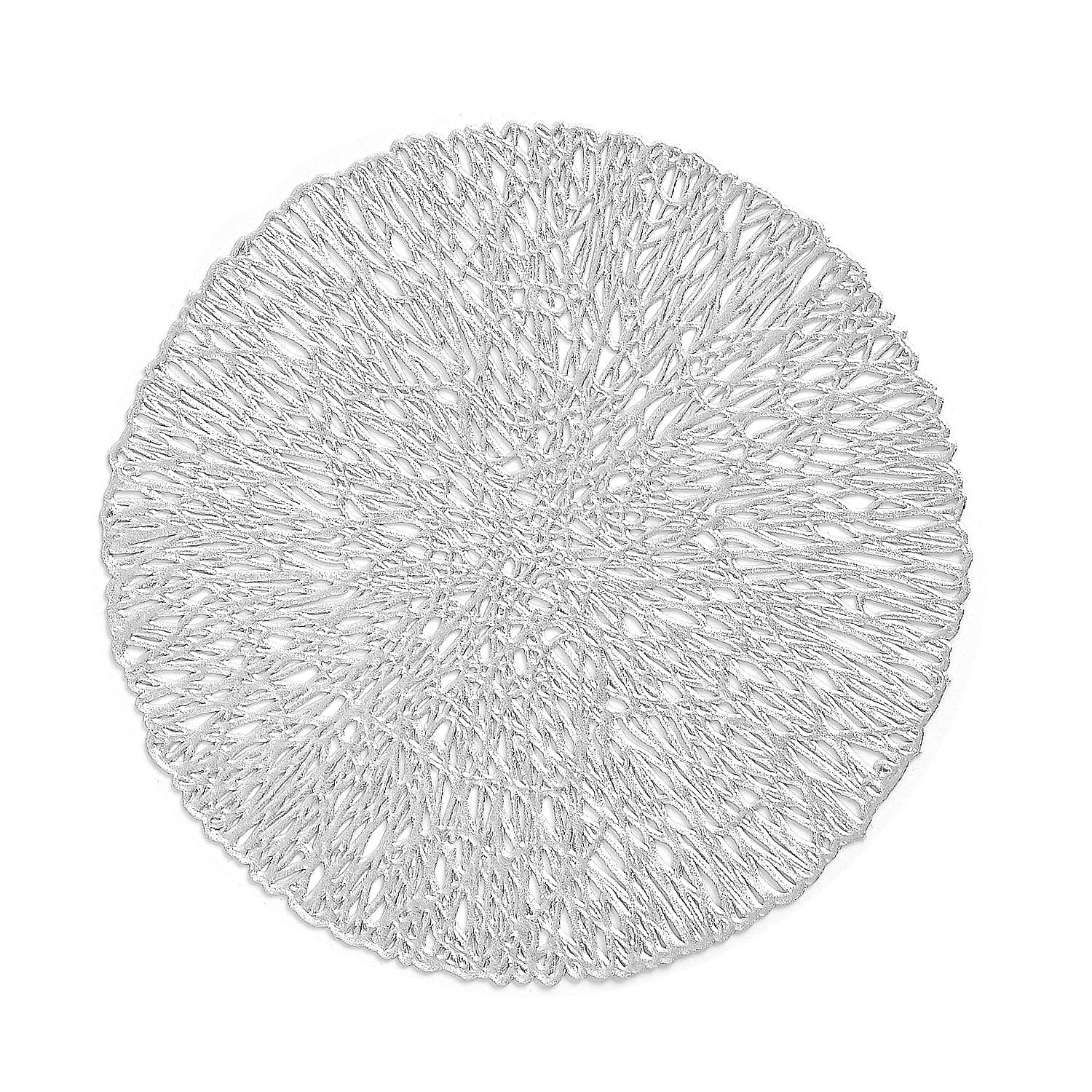 Set of 12 Round Hollow Placemat and Coaster (Incl. 6 Placemats and 6 Coasters) - Silver