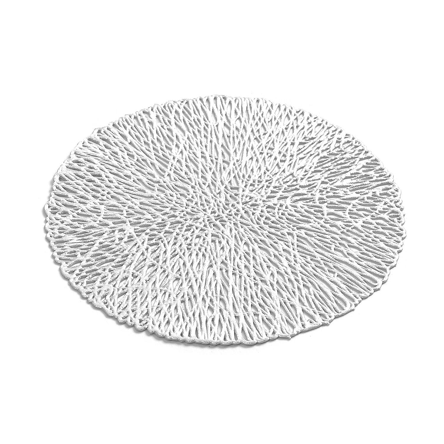 Set of 12 Round Hollow Placemat and Coaster (Incl. 6 Placemats and 6 Coasters) - Silver