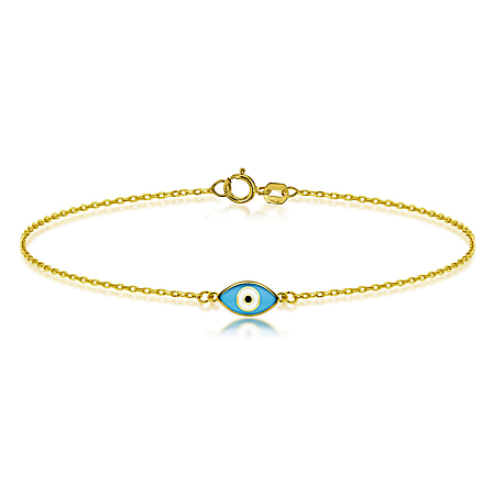 Blue Evil Eye Bracelet in 9K Yellow Gold 7.5 Inch