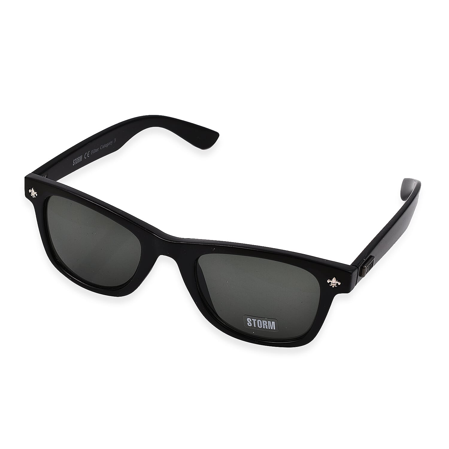 Closeout Deal Storm Wayfarer Sunglasses with Grey Lenses - Black