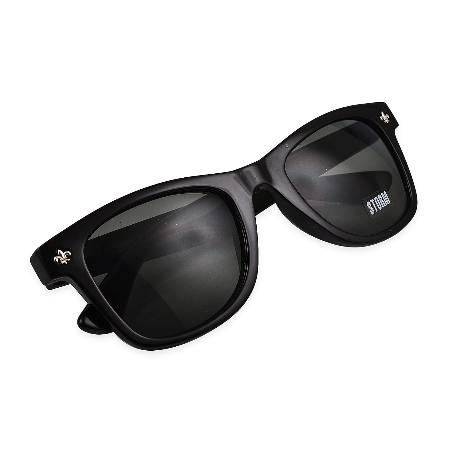 Closeout Deal Storm Wayfarer Sunglasses with Grey Lenses - Black