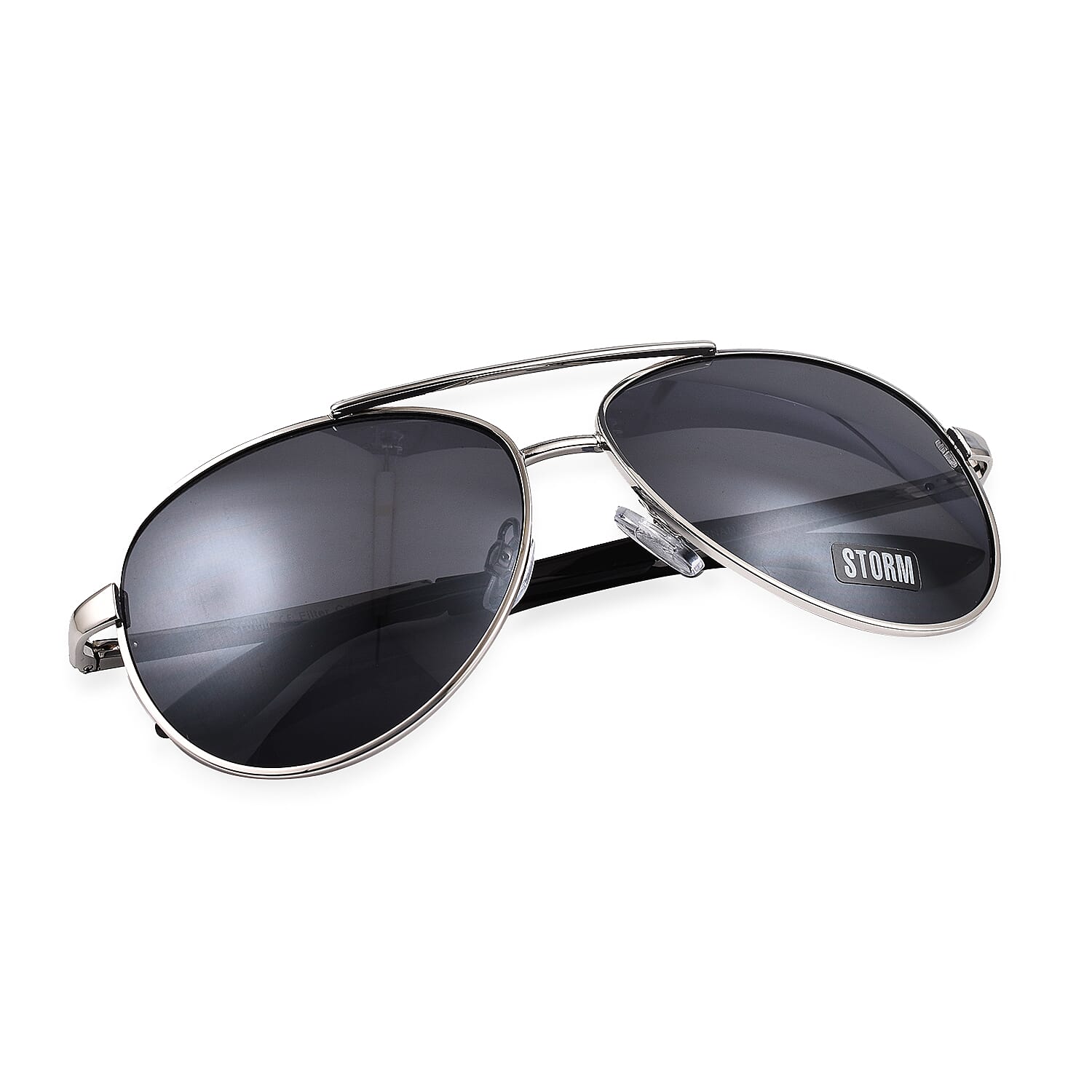 Closeout Deal Storm Aviator Sunglasses with Black Lenses - Silver