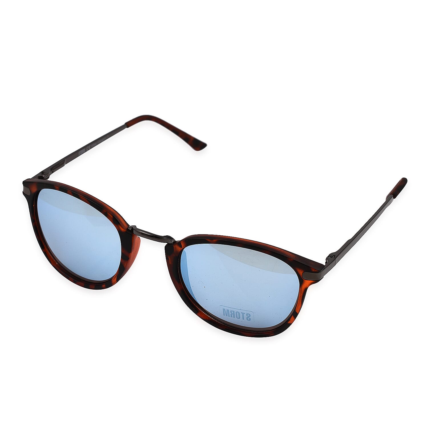 Closeout Deal Storm Retro Panto Sunglasses with Blue Lenses - Tortoise