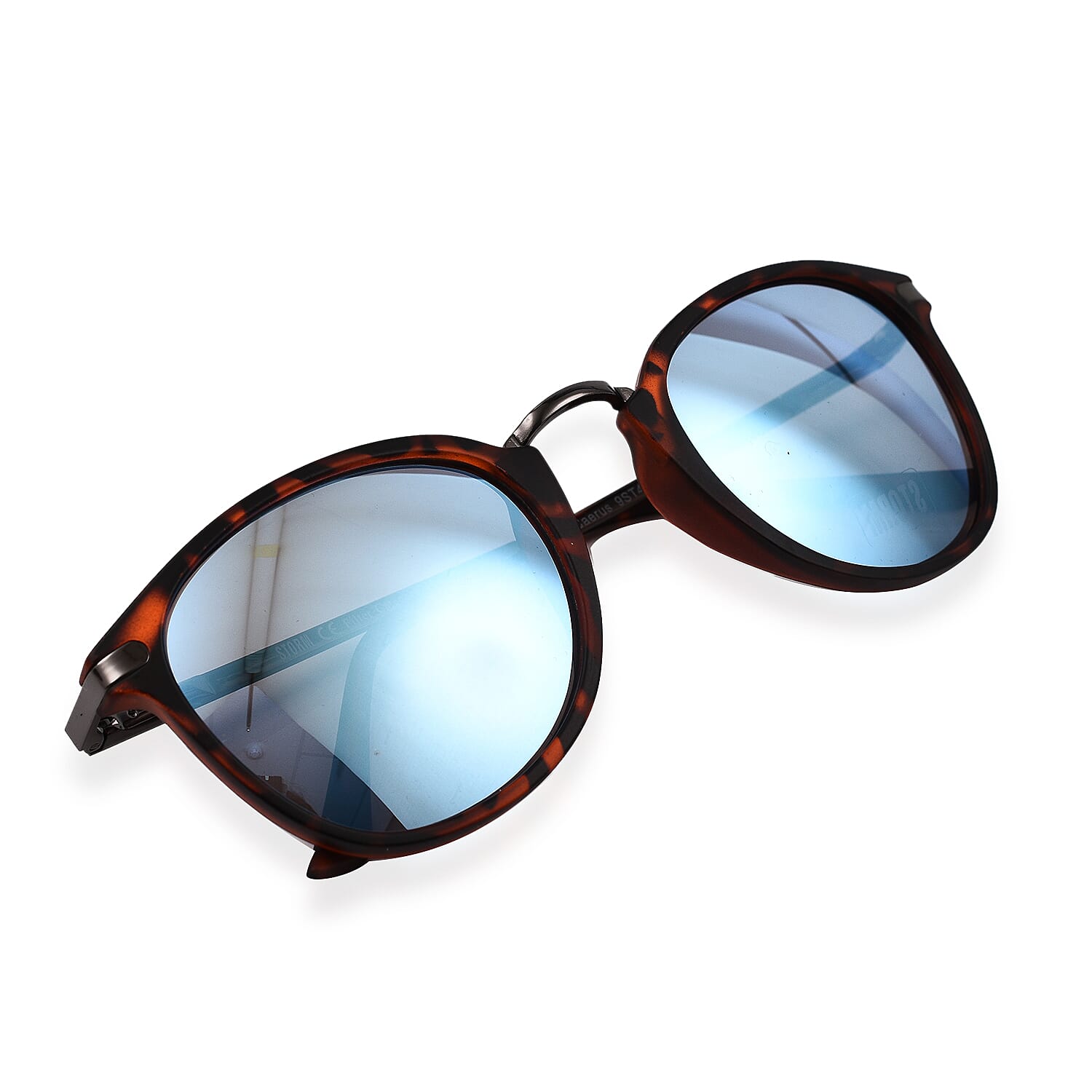 Closeout Deal Storm Retro Panto Sunglasses with Blue Lenses - Tortoise