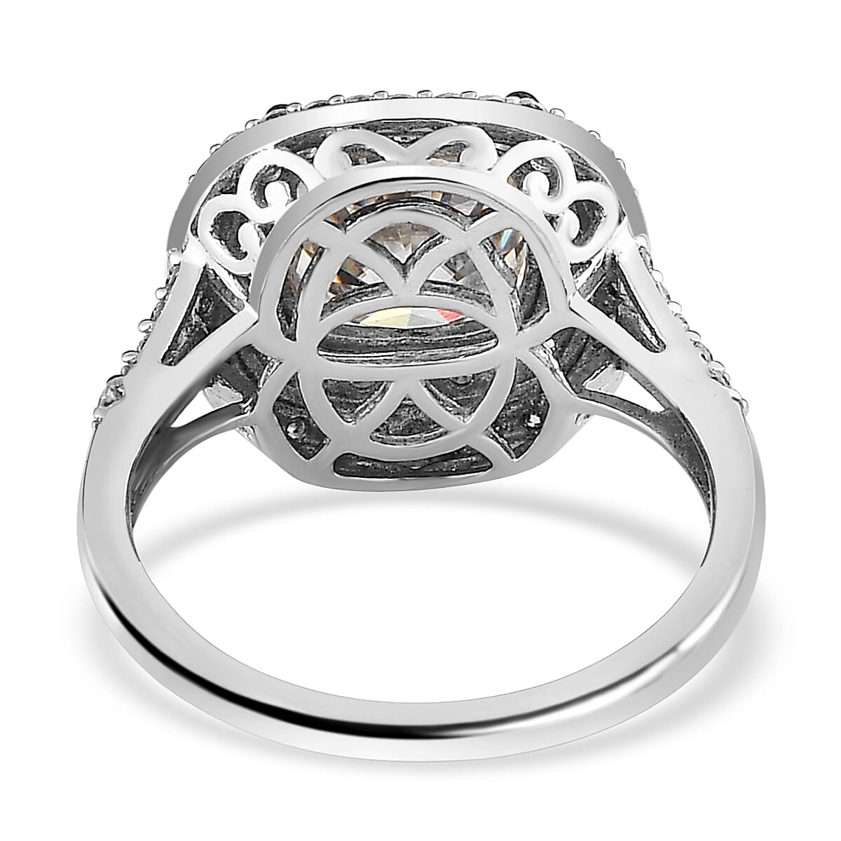 Moissanite & Pink Sapphire Ring in Platinum Overlay Sterling Silver 3.96 Ct.