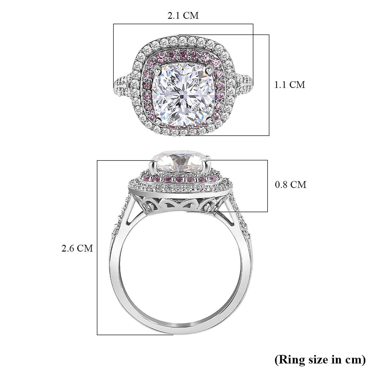 Moissanite & Pink Sapphire Ring in Platinum Overlay Sterling Silver 3.96 Ct.
