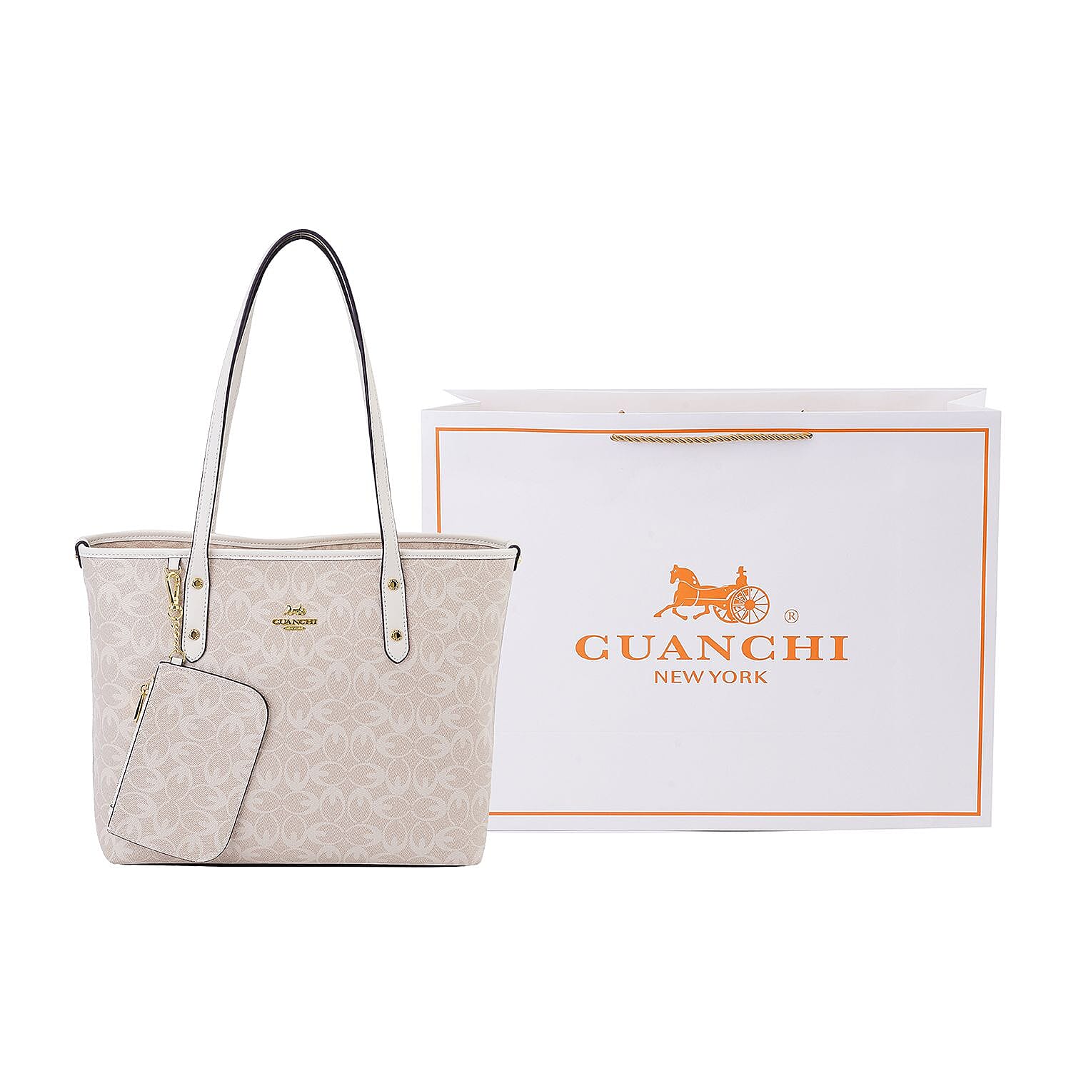 PVC Patterned Tote Bag (Size 31x16x1 cm) - Beige 