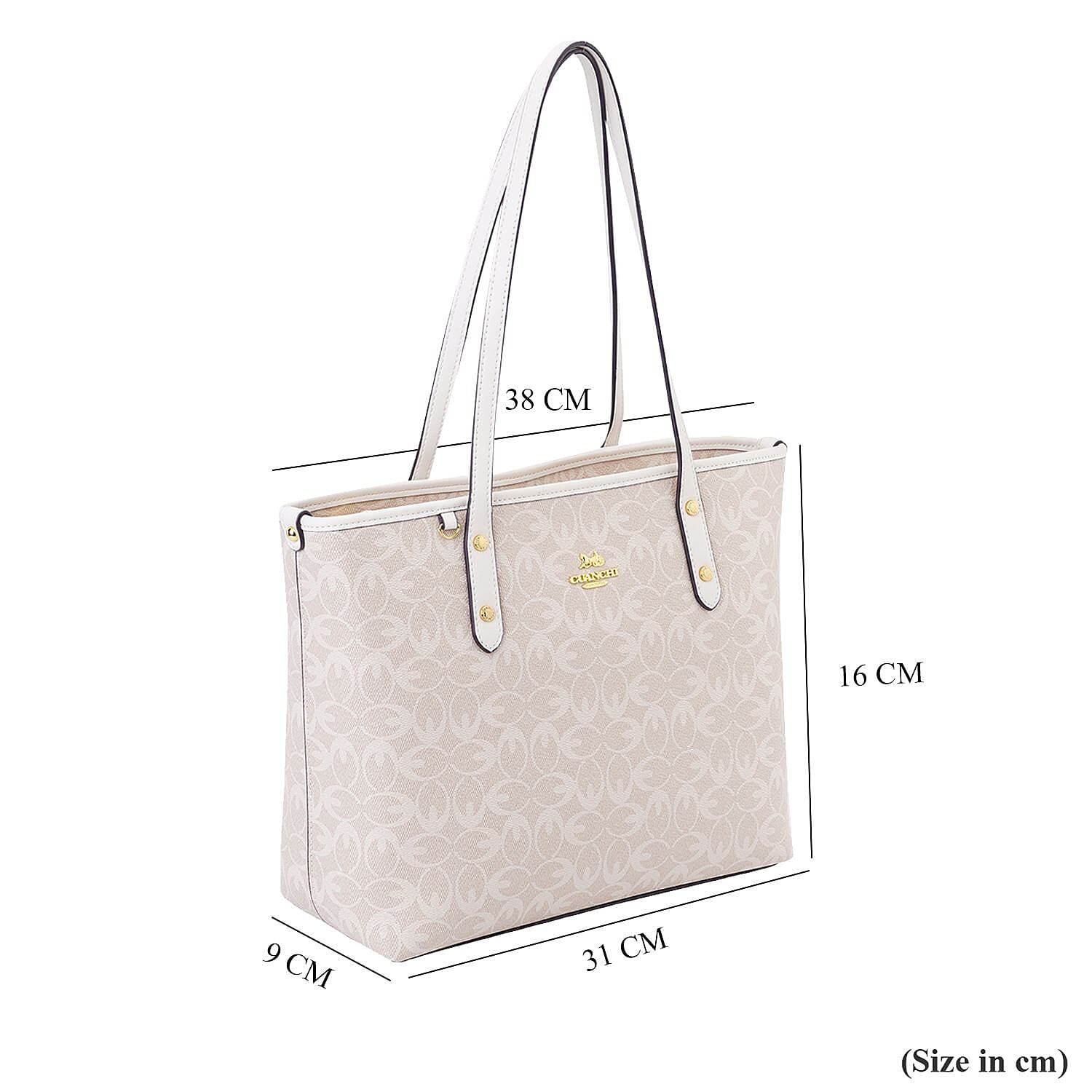 PVC Patterned Tote Bag (Size 31x16x1 cm) - Beige 