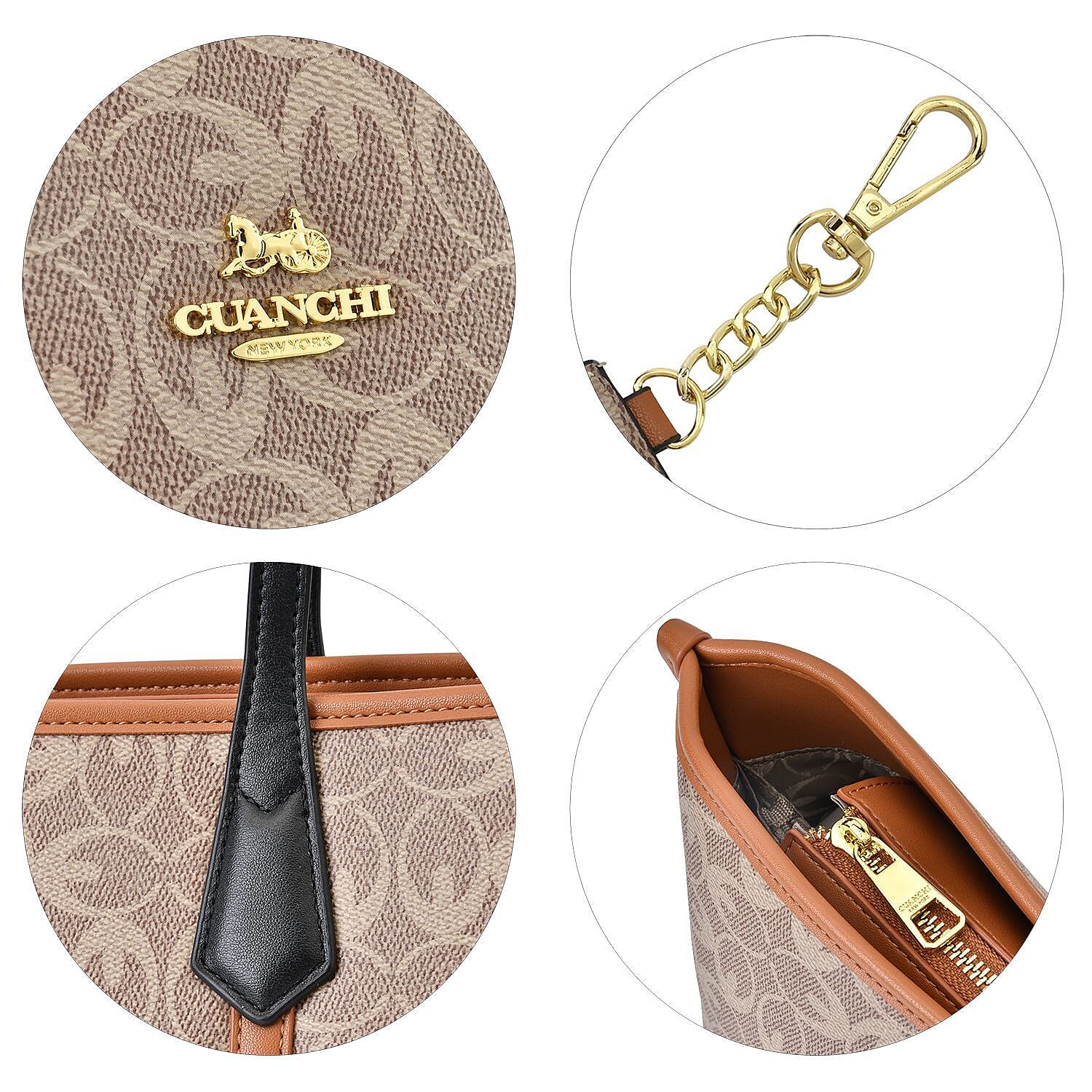 GUANCHI New York Tote Bag With Wristlet - Tan GUANCHI New York Tote Bag With Wristlet - Tan