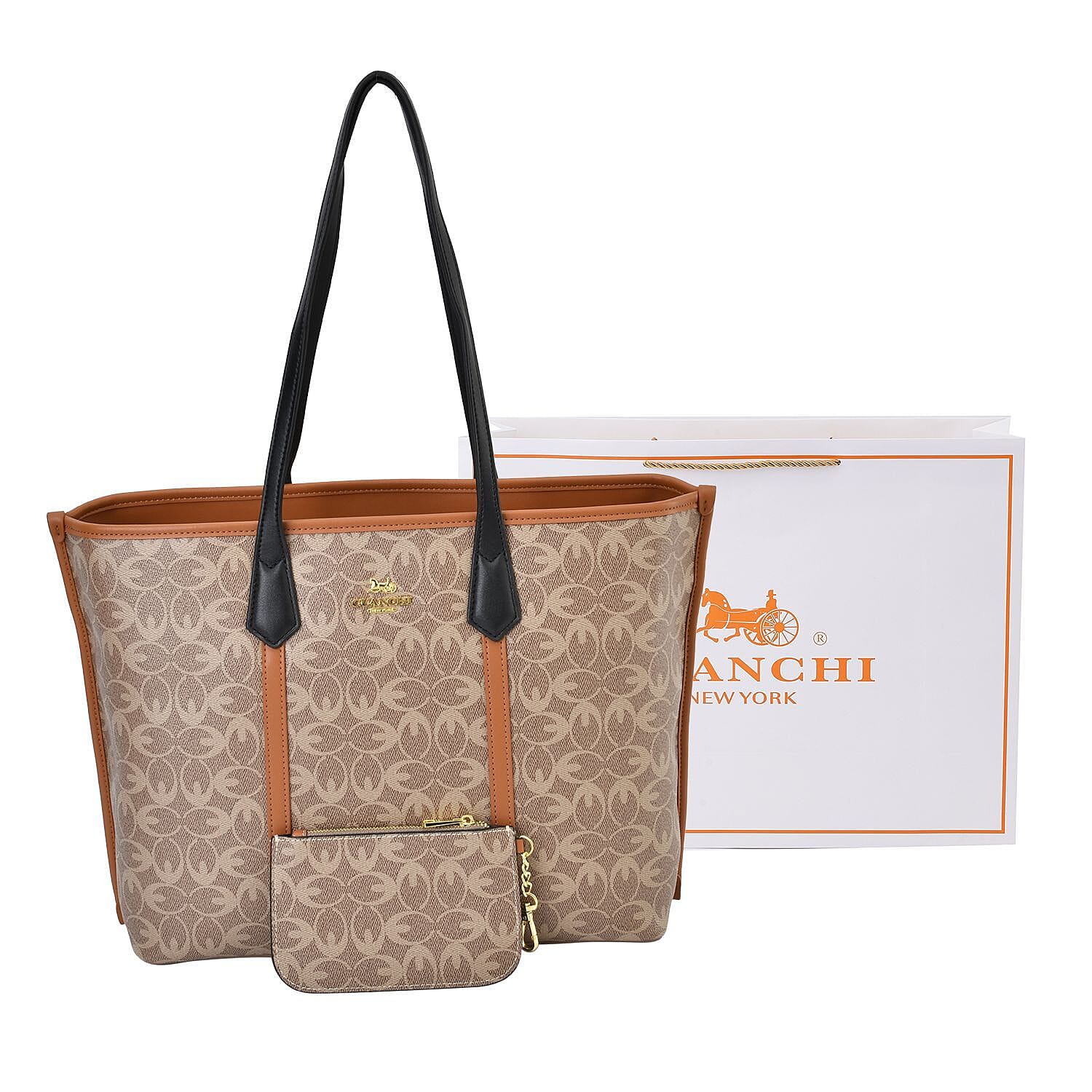 GUANCHI New York Tote Bag With Wristlet - Tan GUANCHI New York Tote Bag With Wristlet - Tan