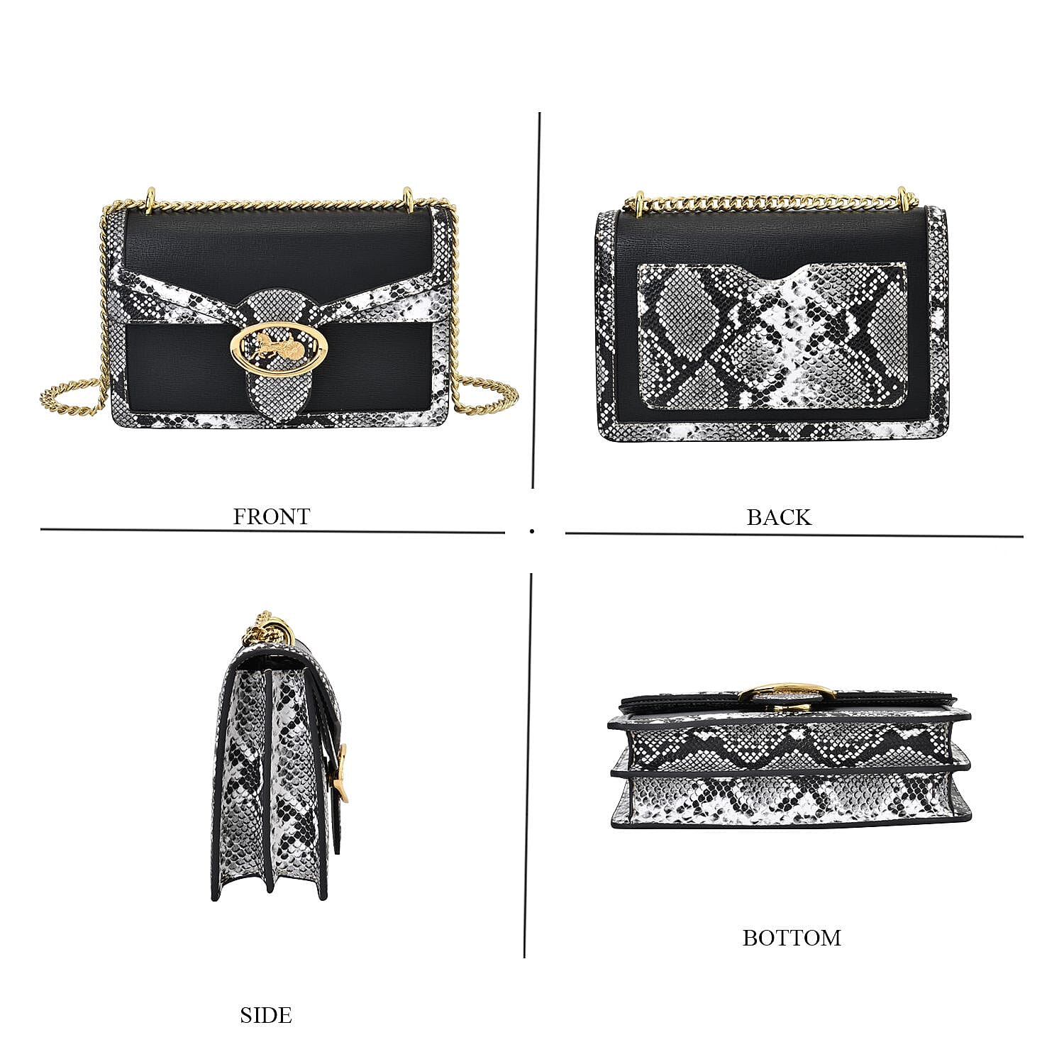 PU Snakeskin Crossbody Bag (Size 24x9x16 cm) - Black 