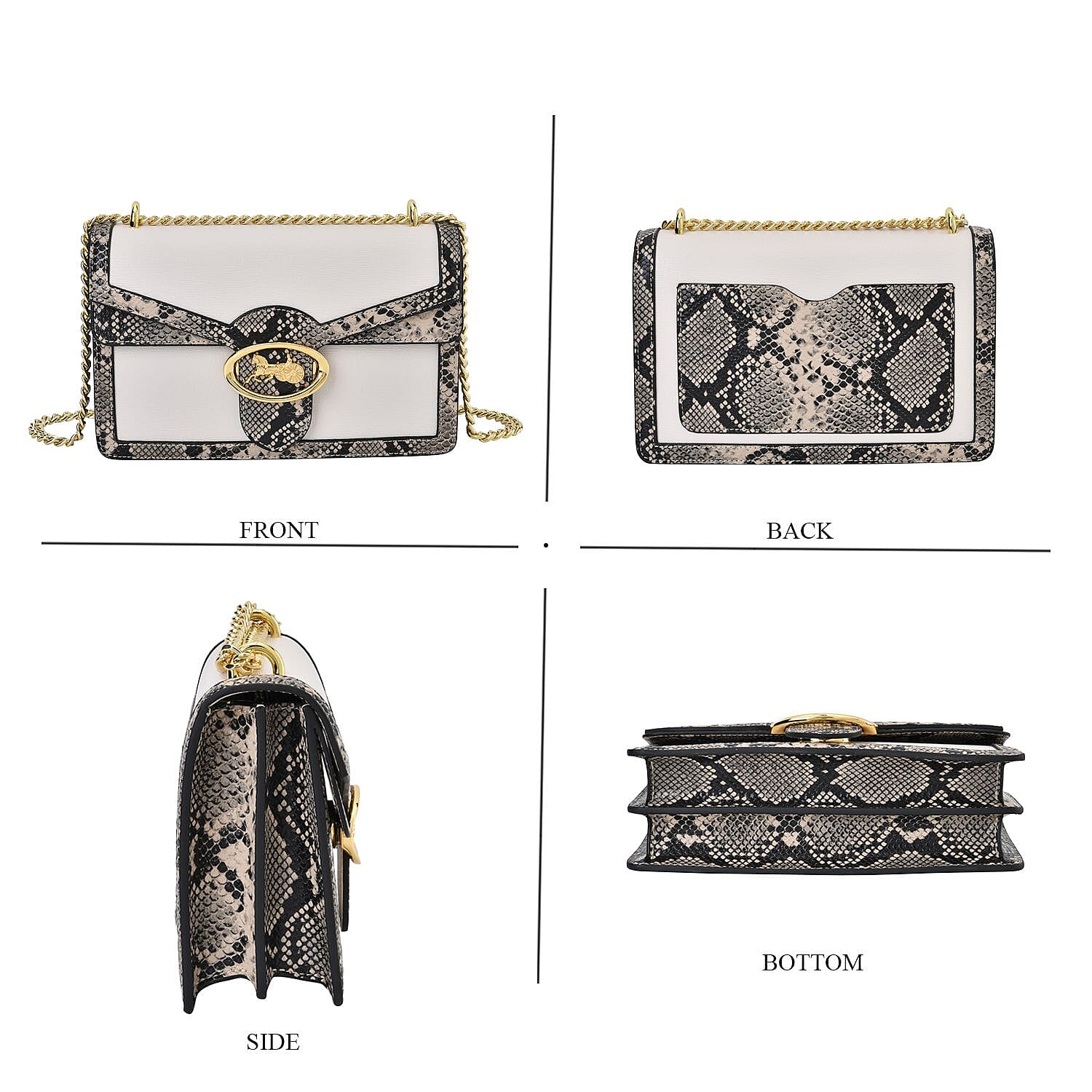 New Designer Launch GUANCHI New York Snakeskin Crossbody Bag - White - Black