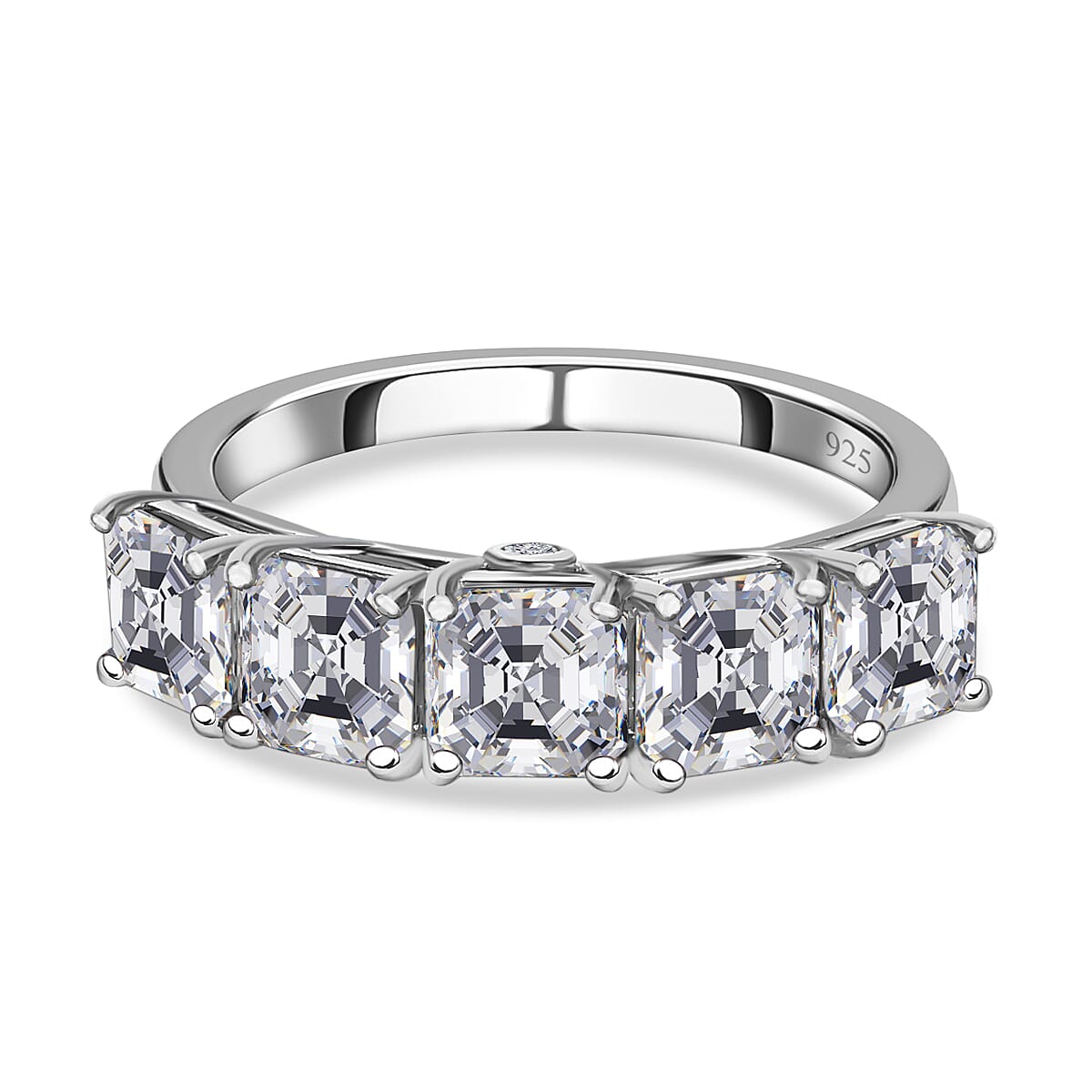 Asscher Cut Moissanite Engagement Ring in Platinum Overlay Sterling Silver 3.21 Ct.