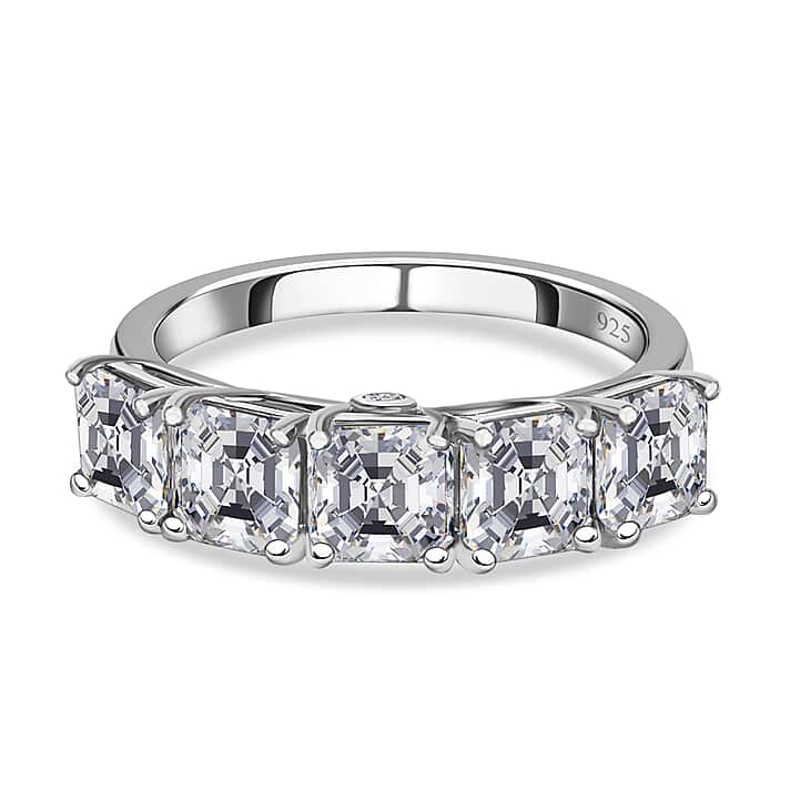 Asscher Cut Moissanite Engagement Ring in Platinum Overlay Sterling Silver 3.21 Ct.