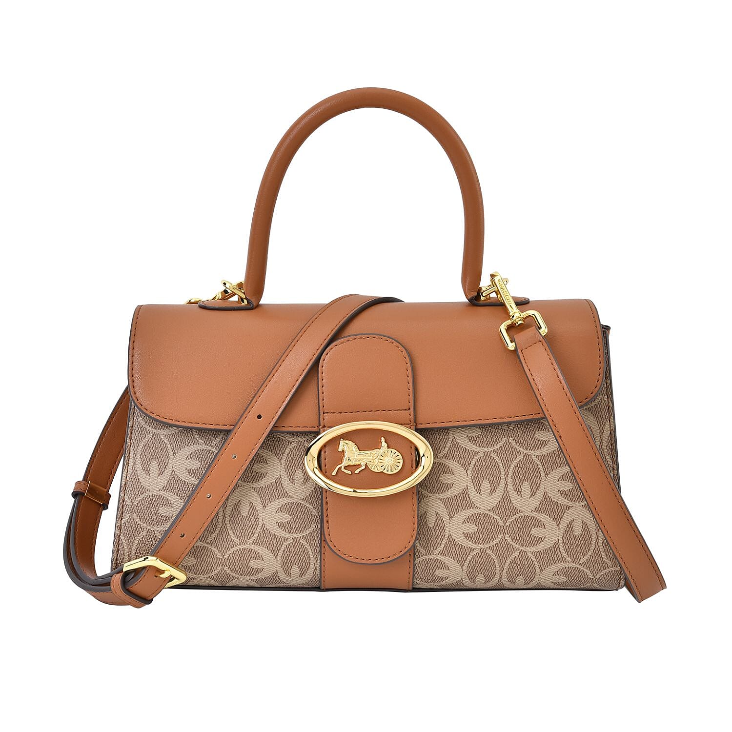 New Designer Launch GUANCHI New York Oval Pattern Top Handle Crossbody Bag - Tan