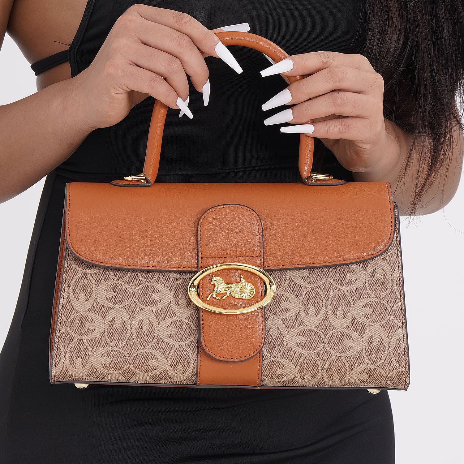 New Designer Launch GUANCHI New York Oval Pattern Top Handle Crossbody Bag - Tan