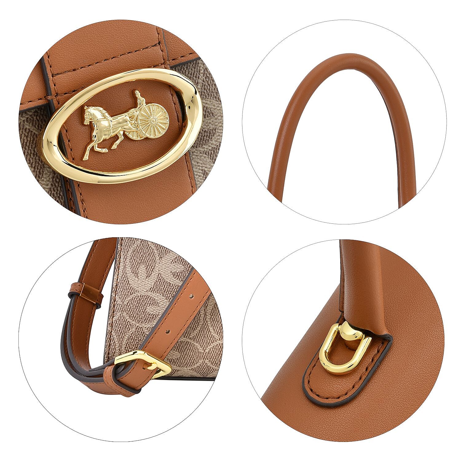 New Designer Launch GUANCHI New York Oval Pattern Top Handle Crossbody Bag - Tan