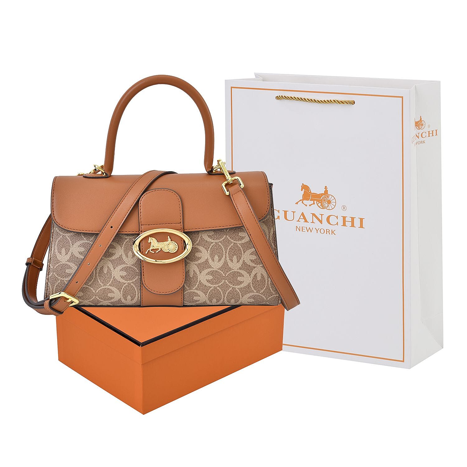 New Designer Launch GUANCHI New York Oval Pattern Top Handle Crossbody Bag - Tan