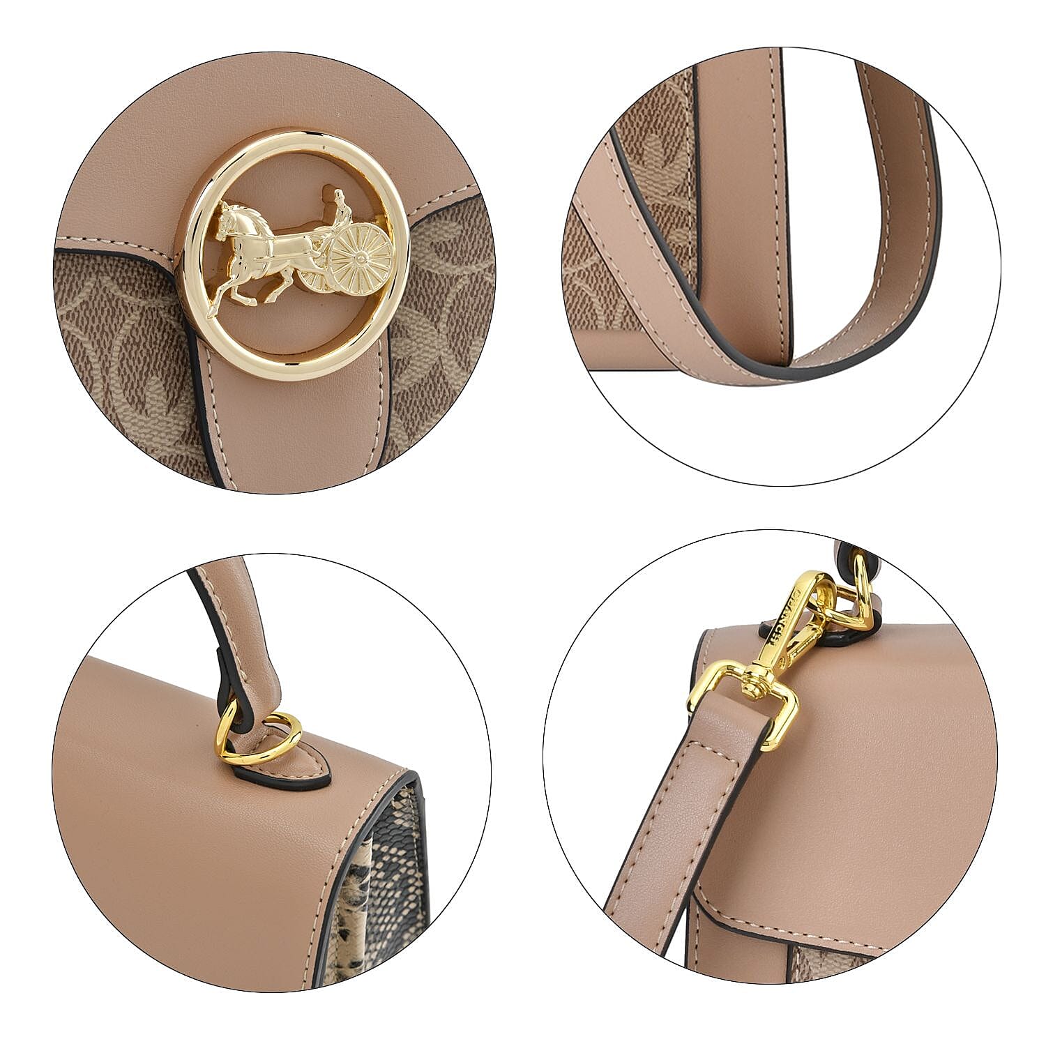 New Designer Launch GUANCHI New York Oval Pattern Cossbody Bag With Handle Drop - Shoulder Strap - Apricot