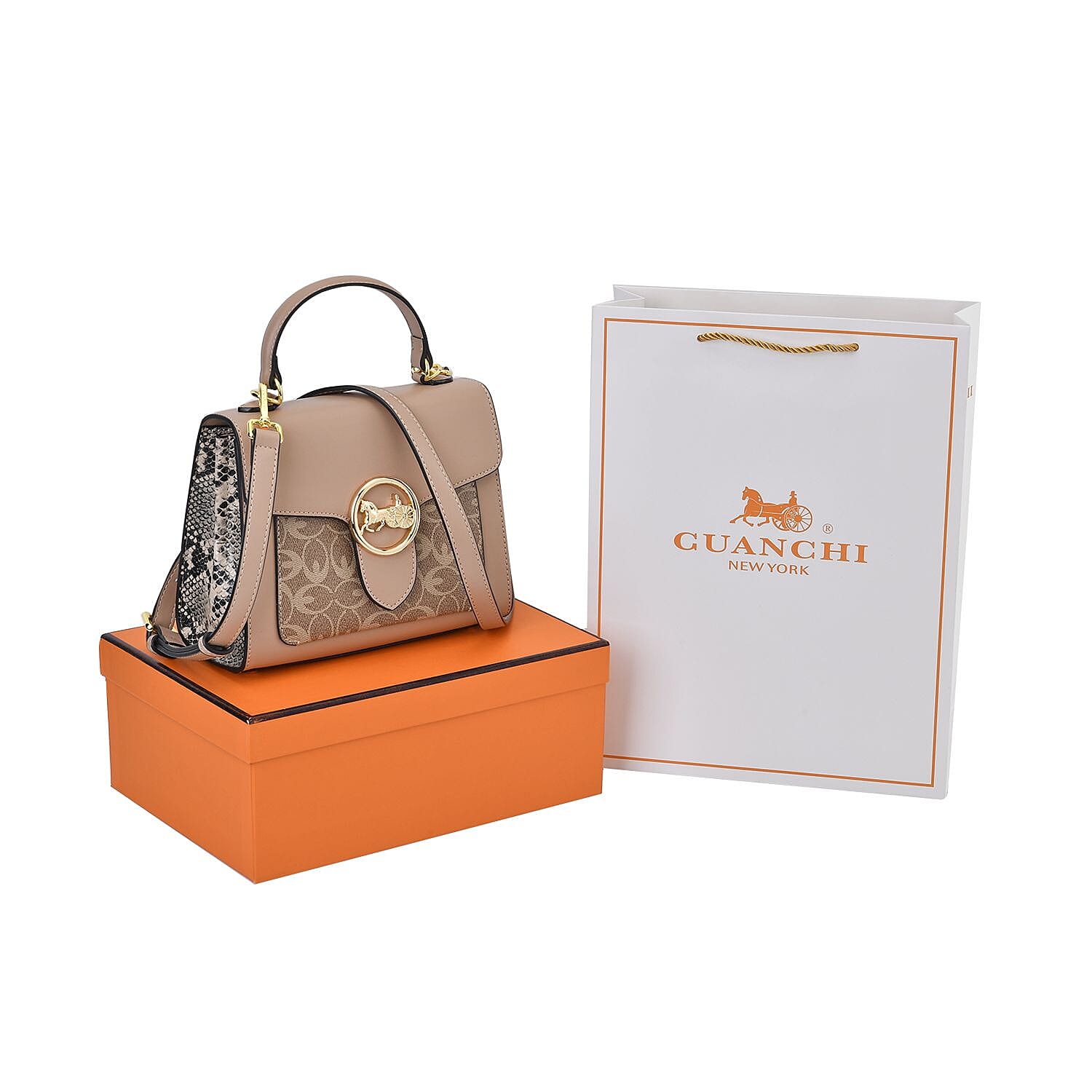 New Designer Launch GUANCHI New York Oval Pattern Cossbody Bag With Handle Drop - Shoulder Strap - Apricot