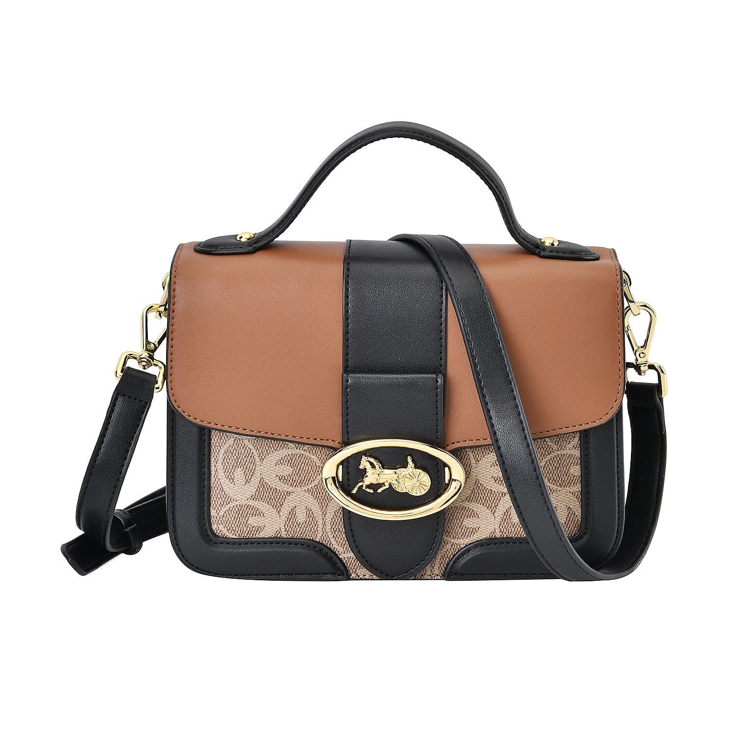 New Designer Launch GUANCHI New York Oval Pattern Cossbody Bag With Handle Drop - Shoulder Strap - Brown - Black
