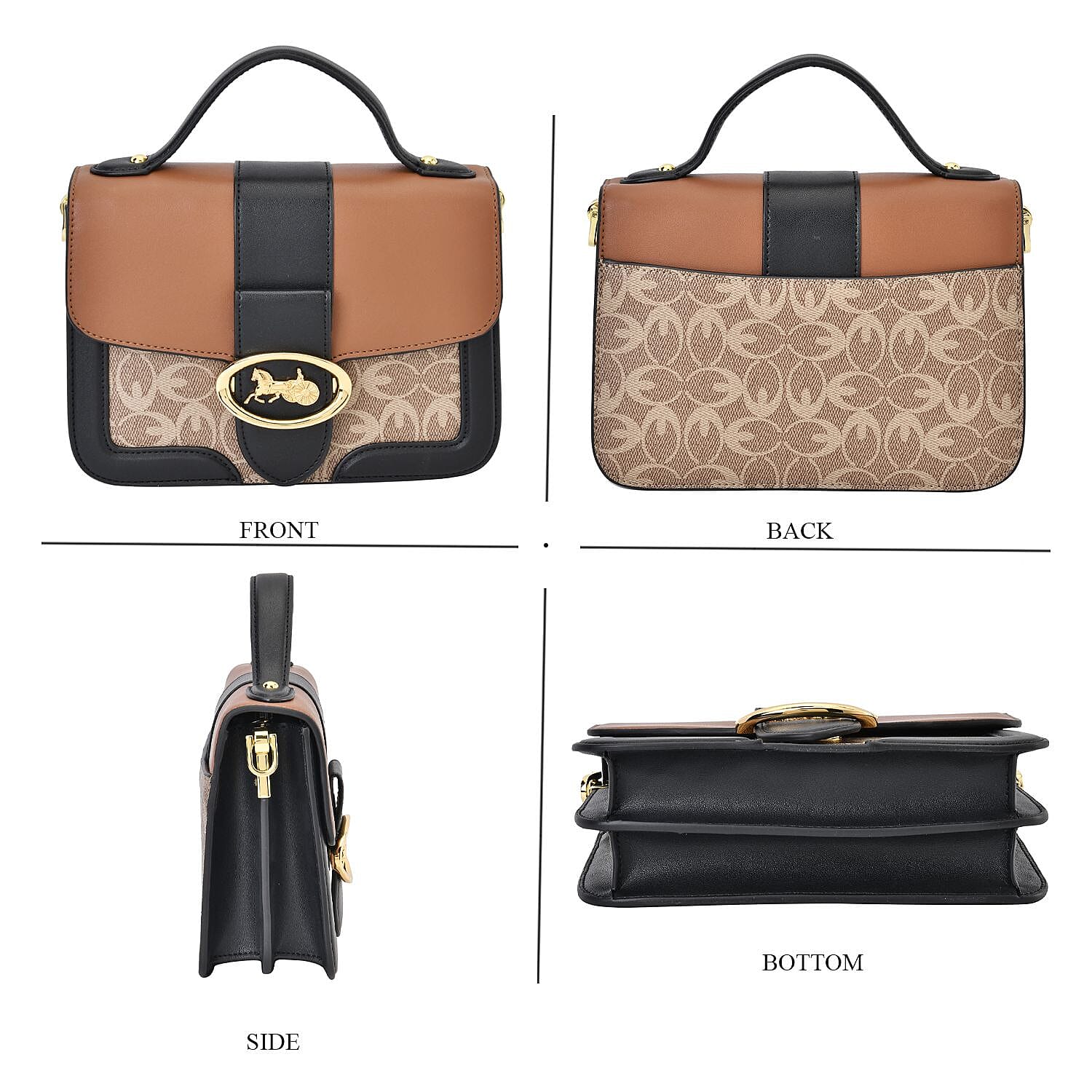 New Designer Launch GUANCHI New York Oval Pattern Cossbody Bag With Handle Drop - Shoulder Strap - Brown - Black