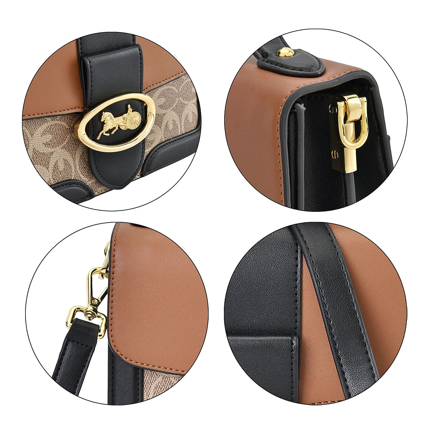 New Designer Launch GUANCHI New York Oval Pattern Cossbody Bag With Handle Drop - Shoulder Strap - Brown - Black