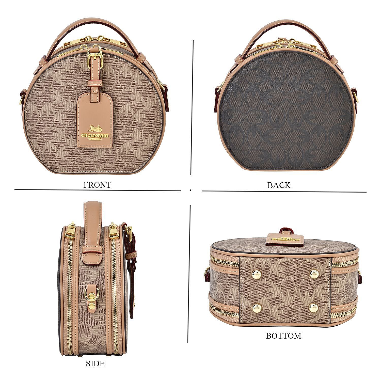 New Designer Launch GUANCHI New York Oval Pattern Cossbody Bag With Handle Drop - Shoulder Strap - Brown