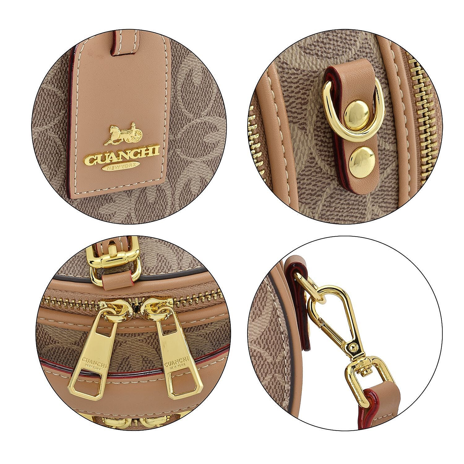 New Designer Launch GUANCHI New York Oval Pattern Cossbody Bag With Handle Drop - Shoulder Strap - Brown