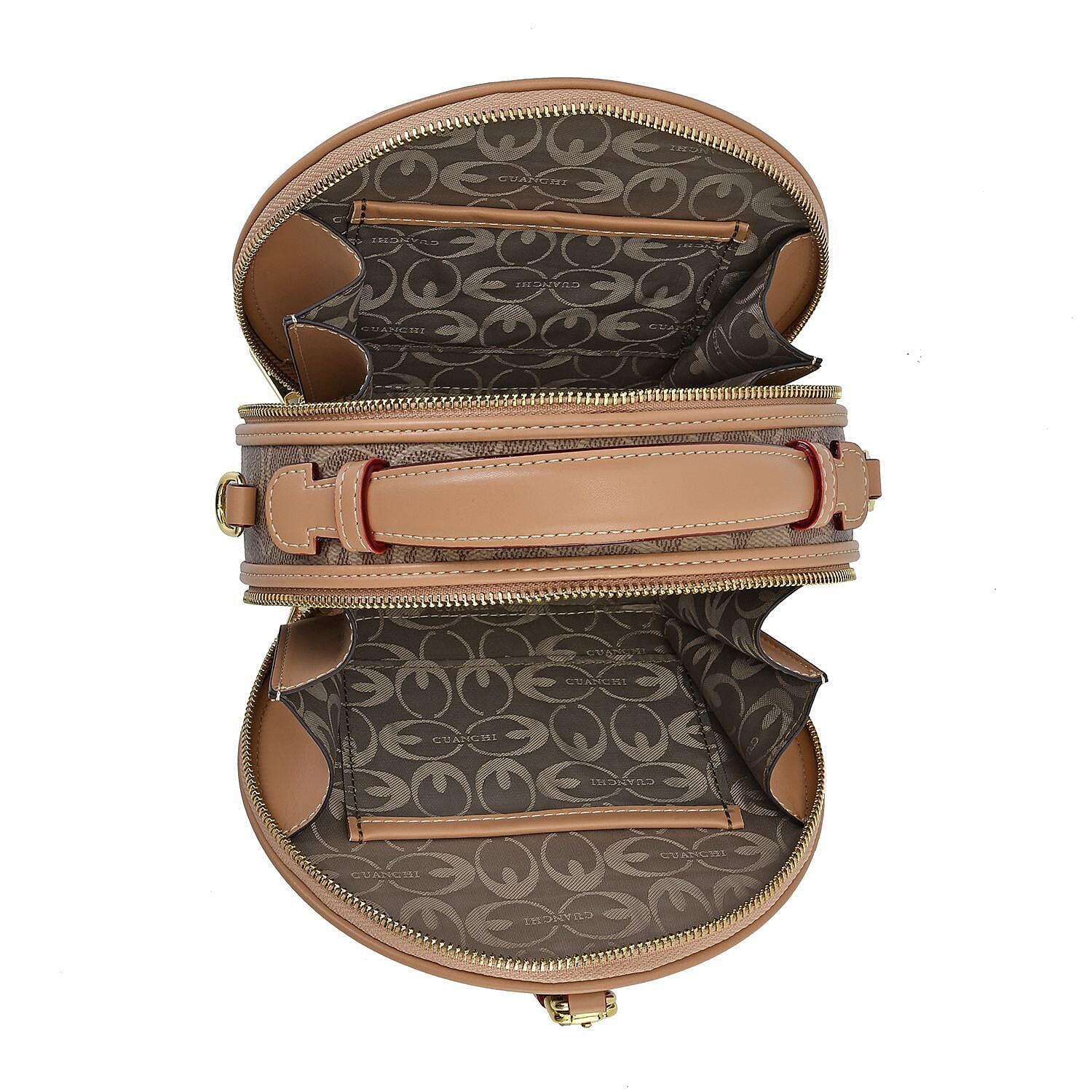 New Designer Launch GUANCHI New York Oval Pattern Cossbody Bag With Handle Drop - Shoulder Strap - Brown