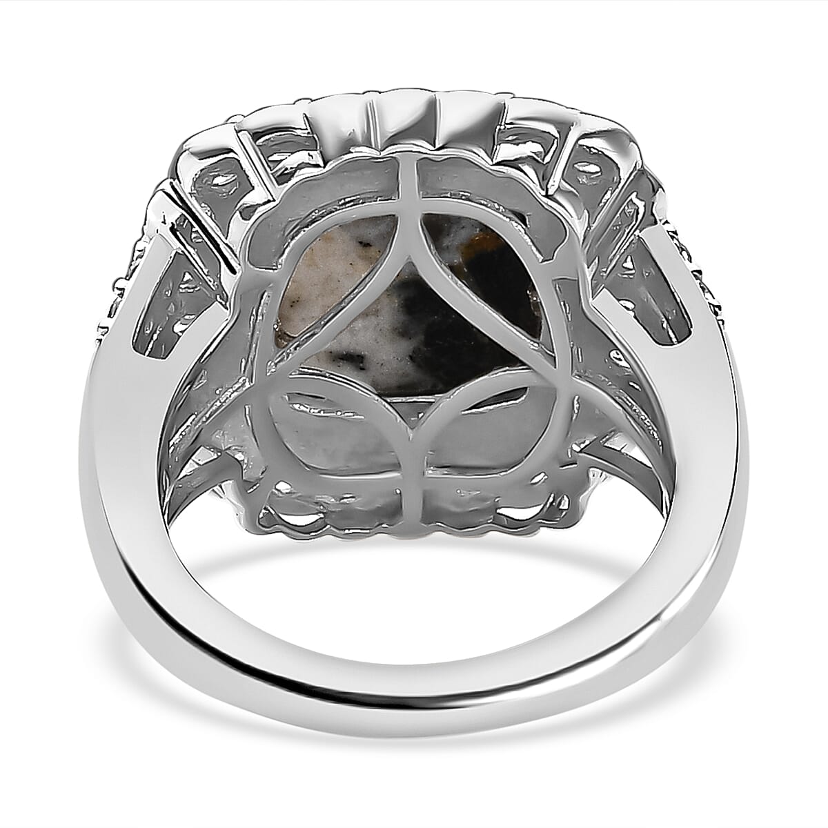White Buffalo and Natural Zircon Halo Ring in Platinum Overlay Sterling Silver 8.74 Ct, Silver Wt. 5.10 Gms White Buffalo and Natural Zircon Halo Ring in Platinum Overlay Sterling Silver 8.74 Ct, Silver Wt. 5.10 Gms