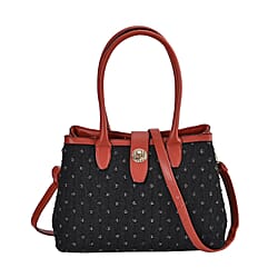 Dot Pattern Crossbody Bag With 2 Exterior Zipper Pockets - Handle Drop - Black