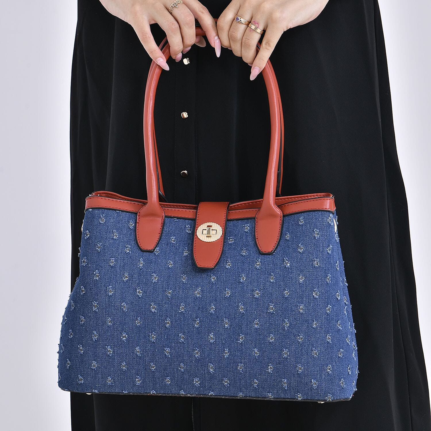 Dot Pattern Crossbody Bag With 2 Exterior Zipper Pockets - Handle Drop - Blue