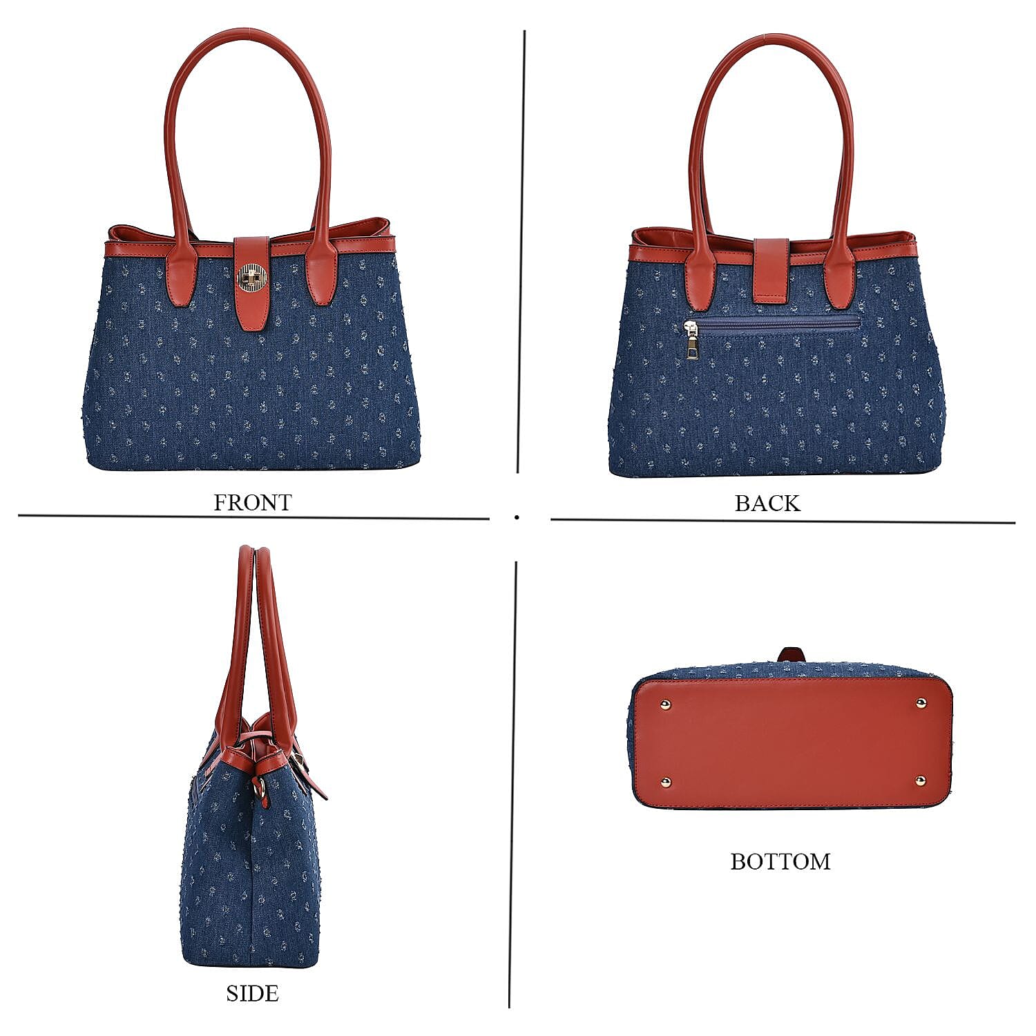 Dot Pattern Crossbody Bag With 2 Exterior Zipper Pockets - Handle Drop - Blue