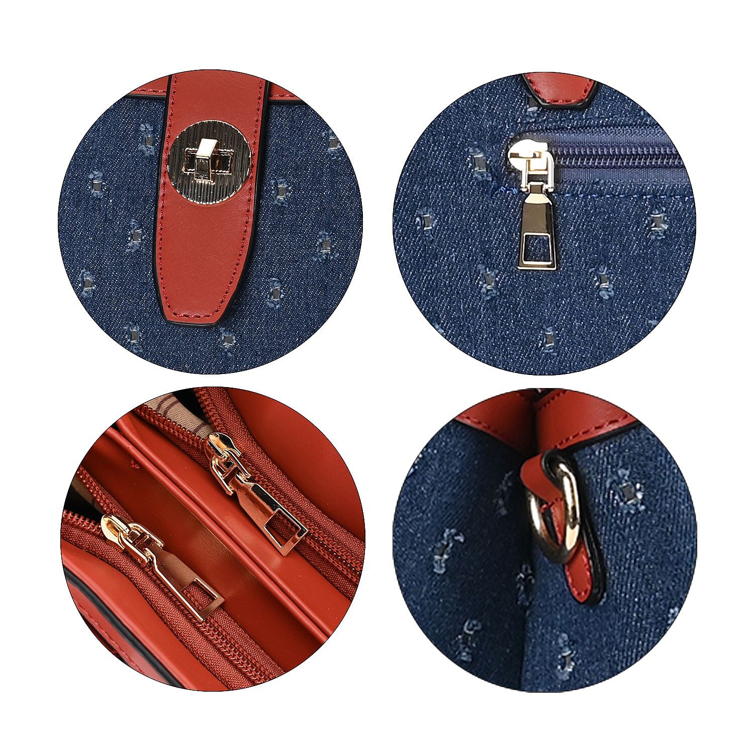 Dot Pattern Crossbody Bag With 2 Exterior Zipper Pockets - Handle Drop - Blue