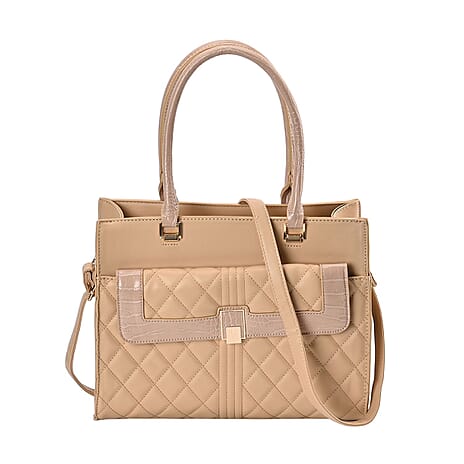 CloseOut- Checker Pattern Crossbody Bag With Font Pocket & Handle Drop - Beige