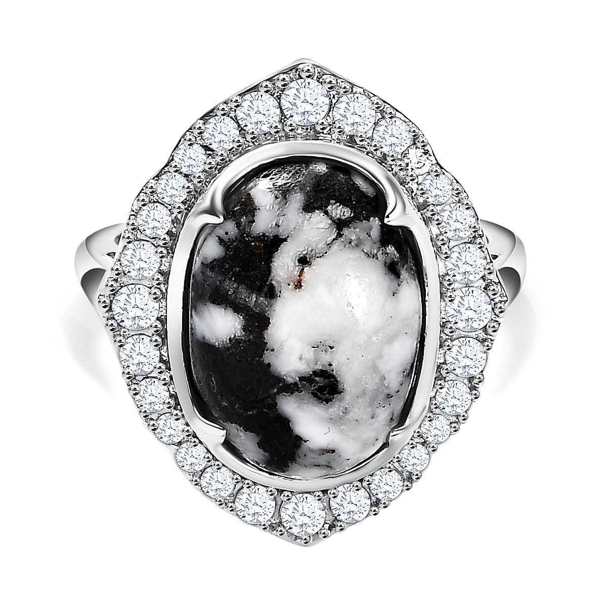 White Buffalo and Natural Zircon Ring in Platinum Overlay Sterling Silver 6.53 Ct