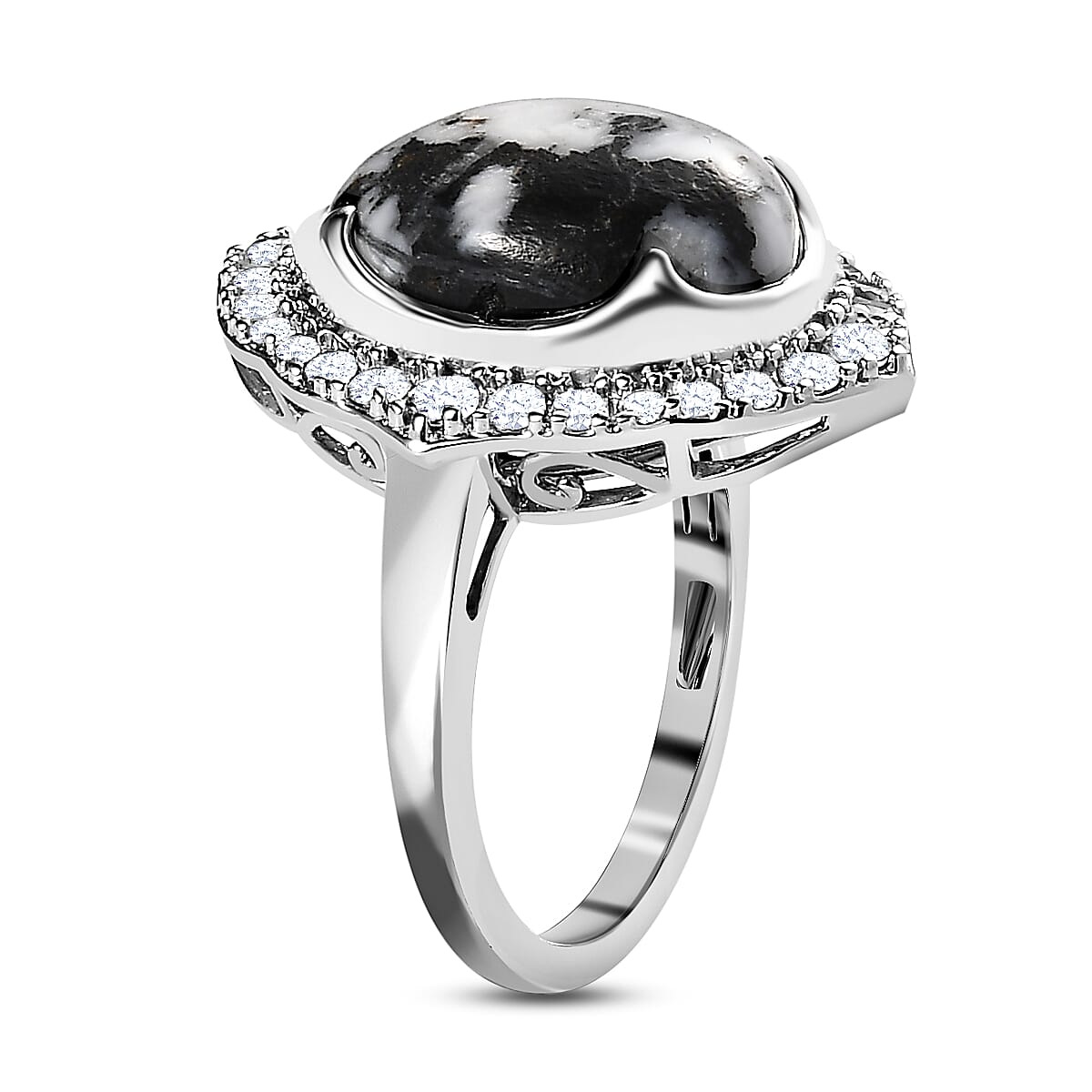 White Buffalo and Natural Zircon Ring in Platinum Overlay Sterling Silver 6.53 Ct