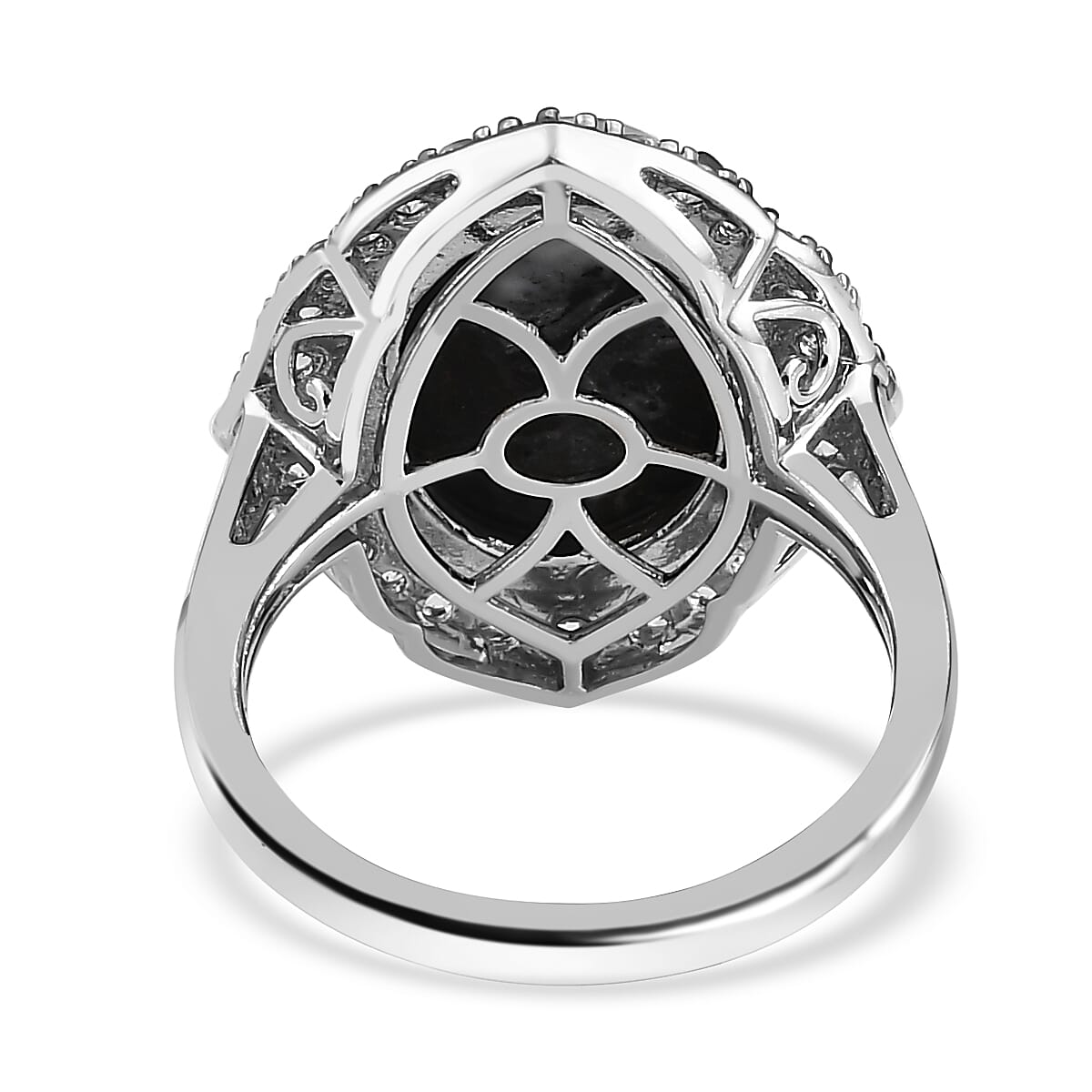 White Buffalo and Natural Zircon Ring in Platinum Overlay Sterling Silver 6.53 Ct