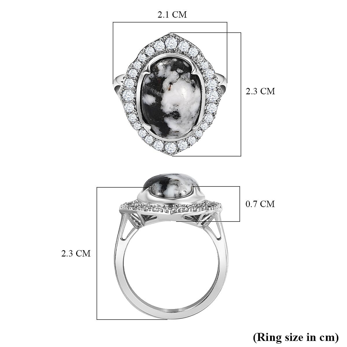 White Buffalo and Natural Zircon Ring in Platinum Overlay Sterling Silver 6.53 Ct