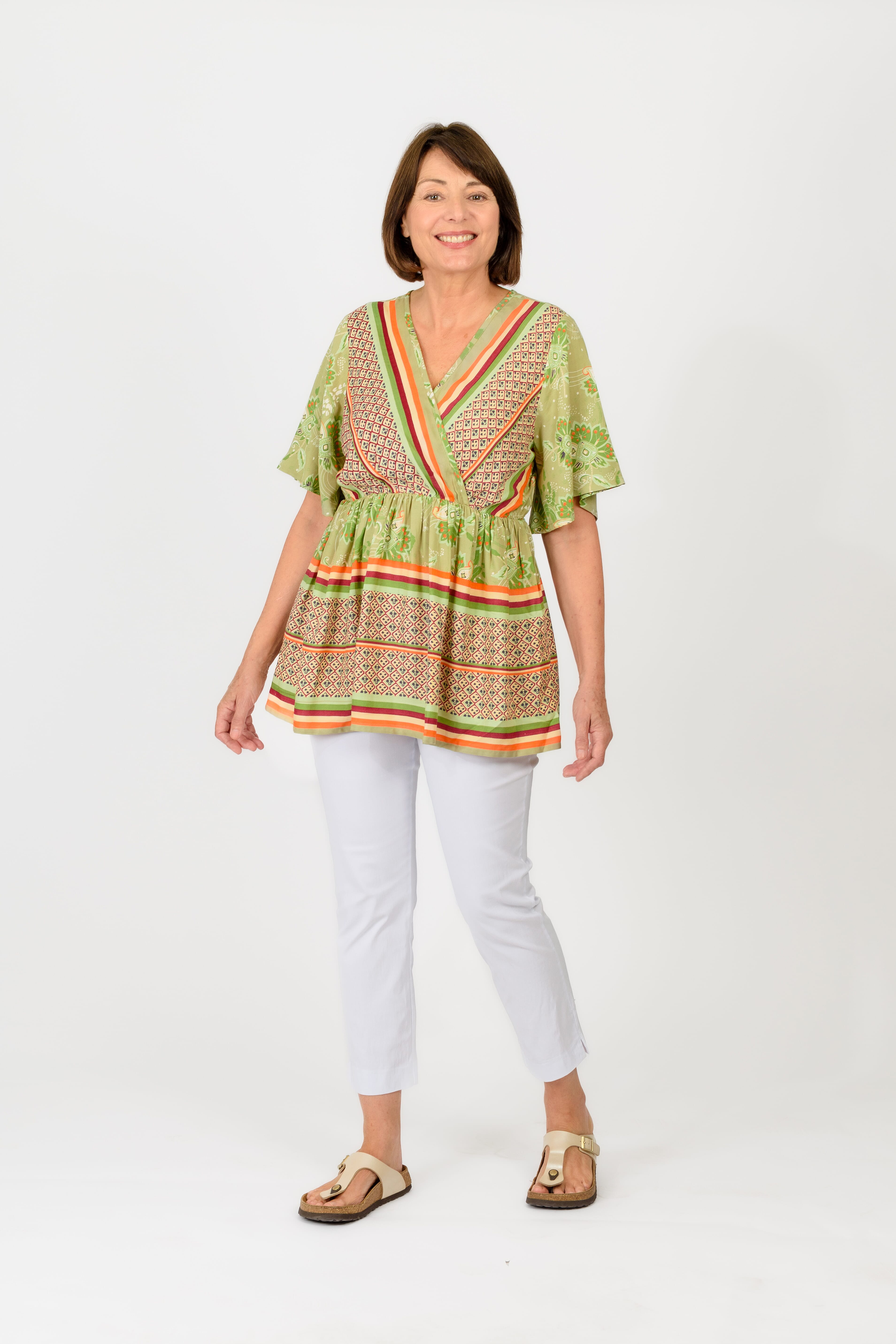 Tamsy Viscose Printed Blouse (Size 69x1 cm) - Green & Green