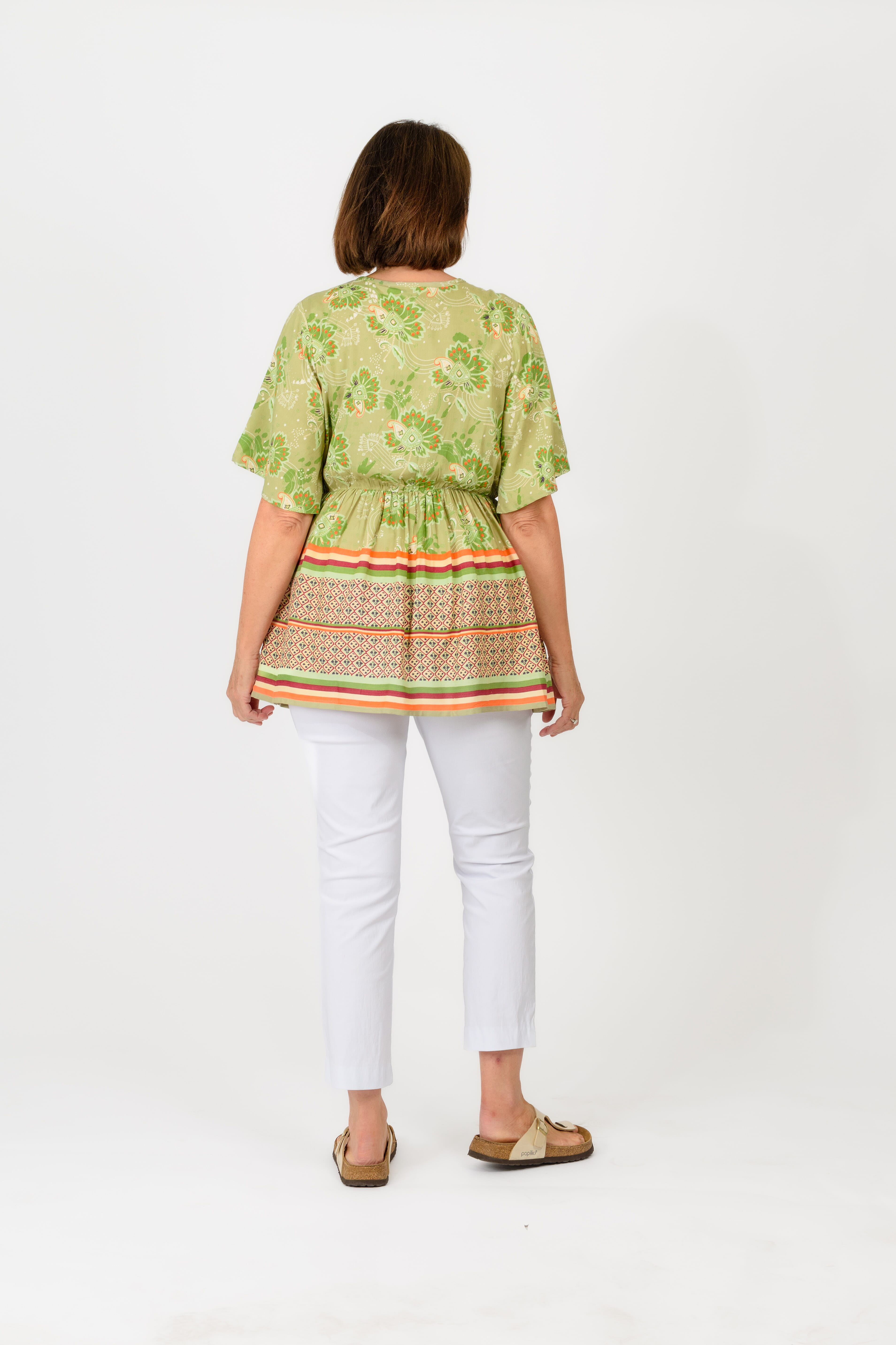 Tamsy Viscose Printed Blouse (Size 69x1 cm) - Green & Green