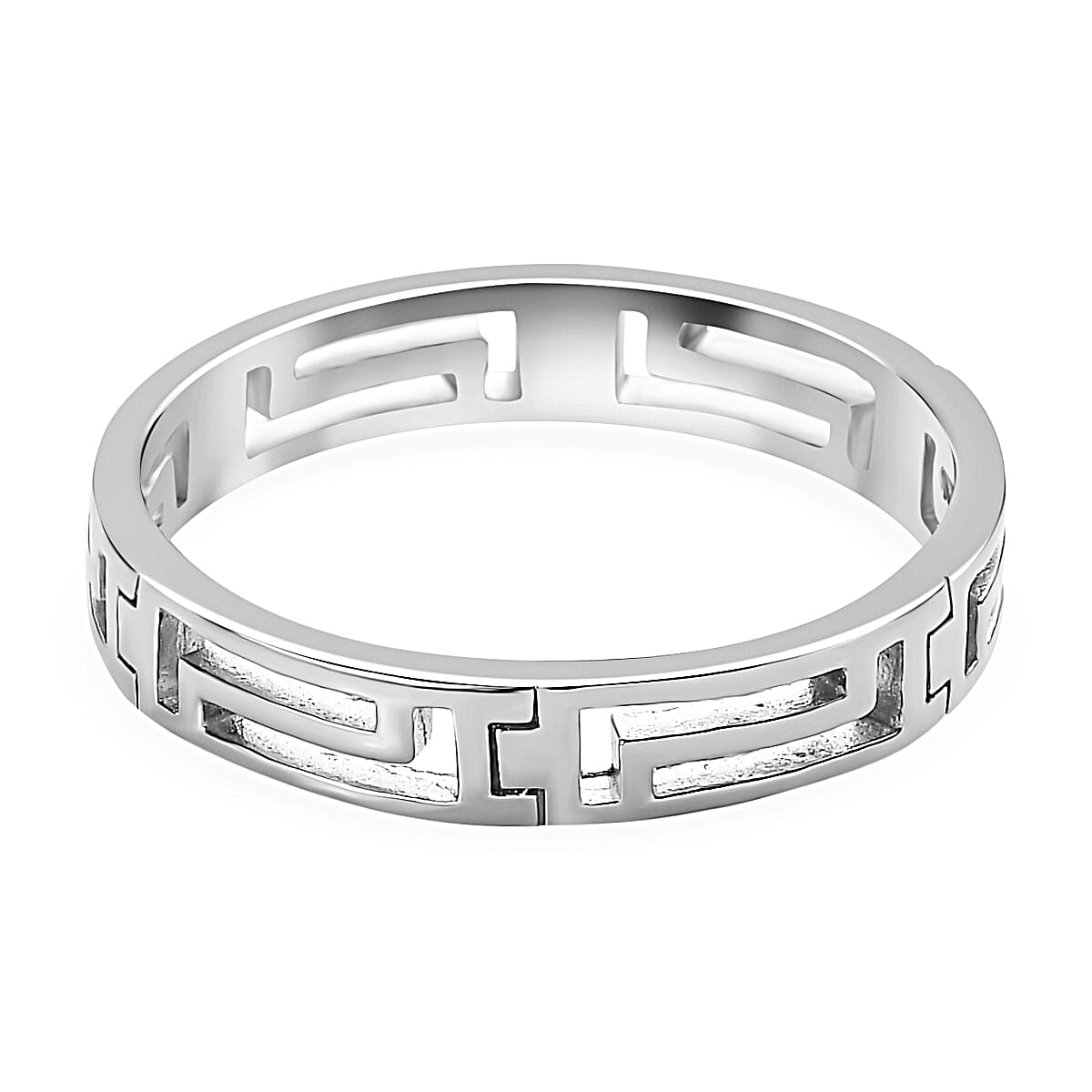 Platinum Overlay Sterling Silver Greek Key Band Ring
