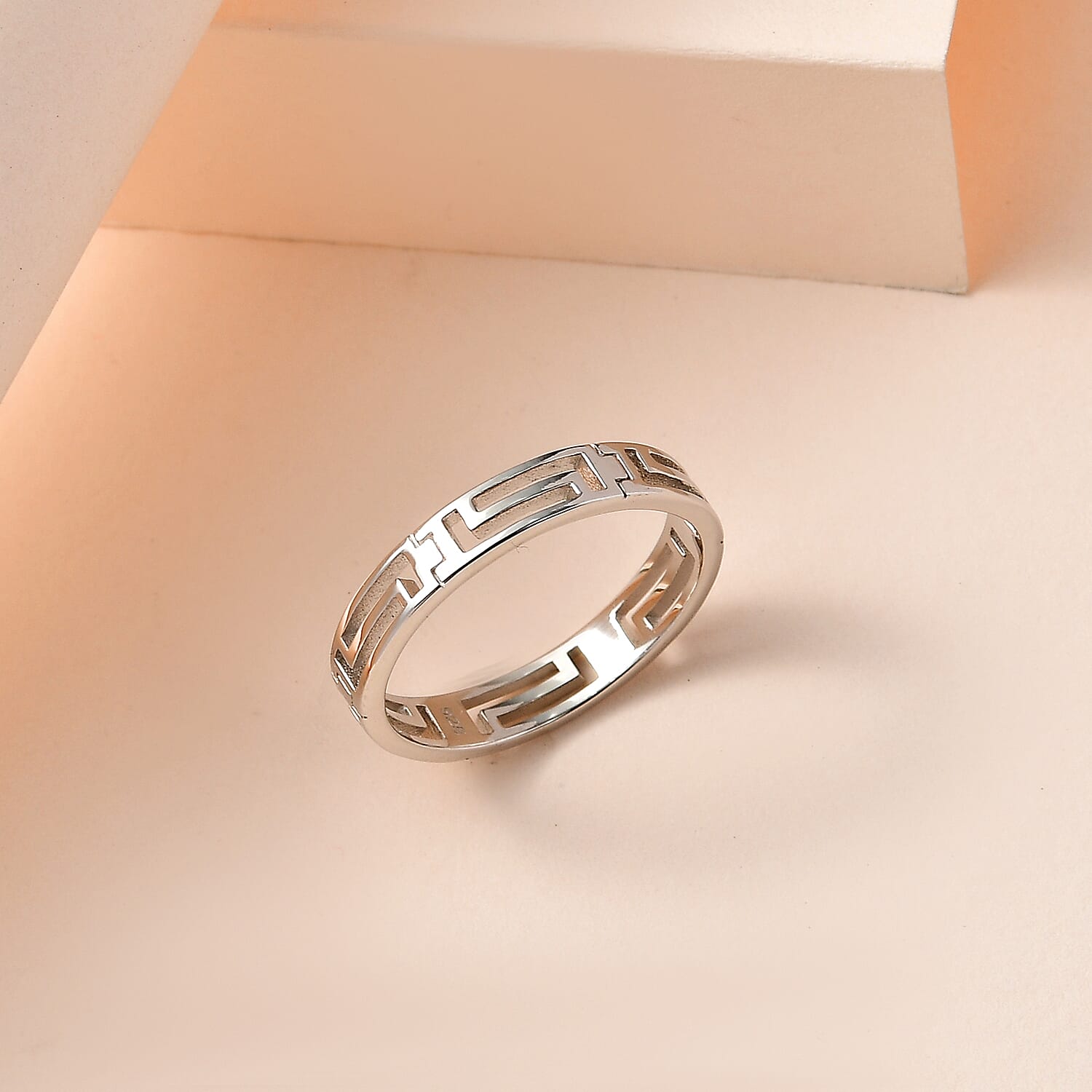 Platinum Overlay Sterling Silver Greek Key Band Ring