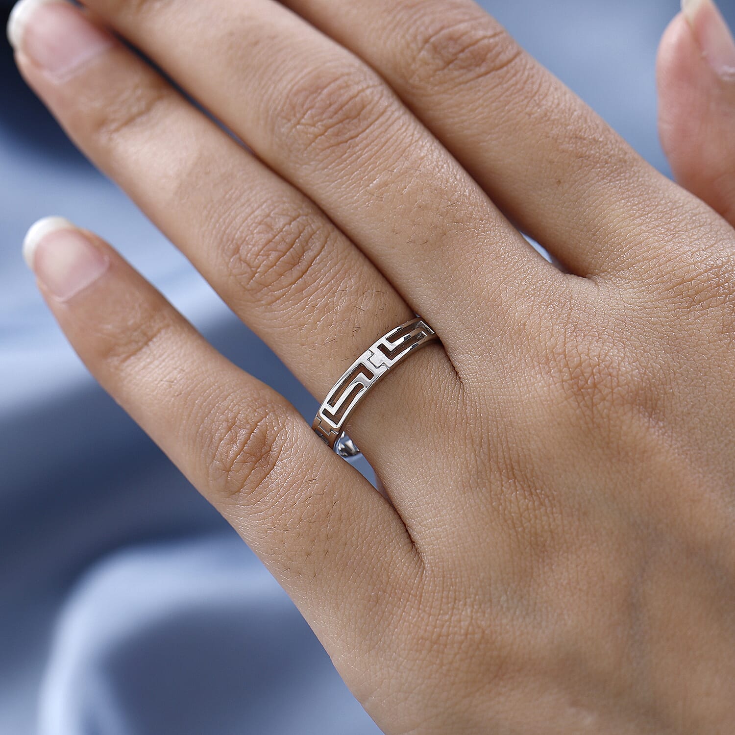 Platinum Overlay Sterling Silver Greek Key Band Ring