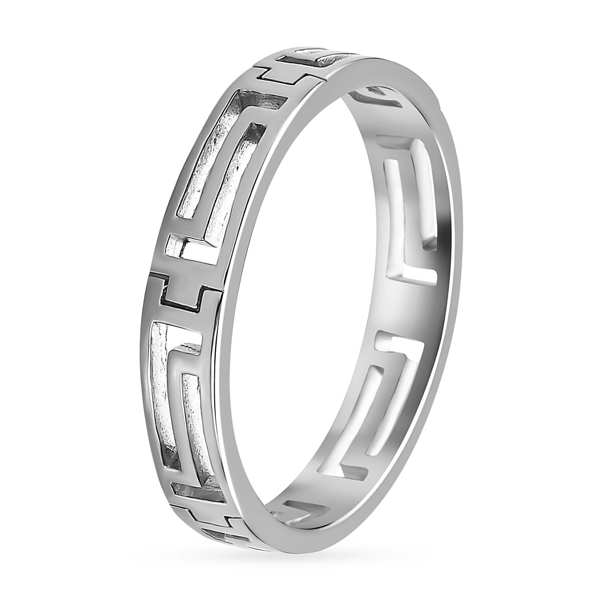 Platinum Overlay Sterling Silver Greek Key Band Ring