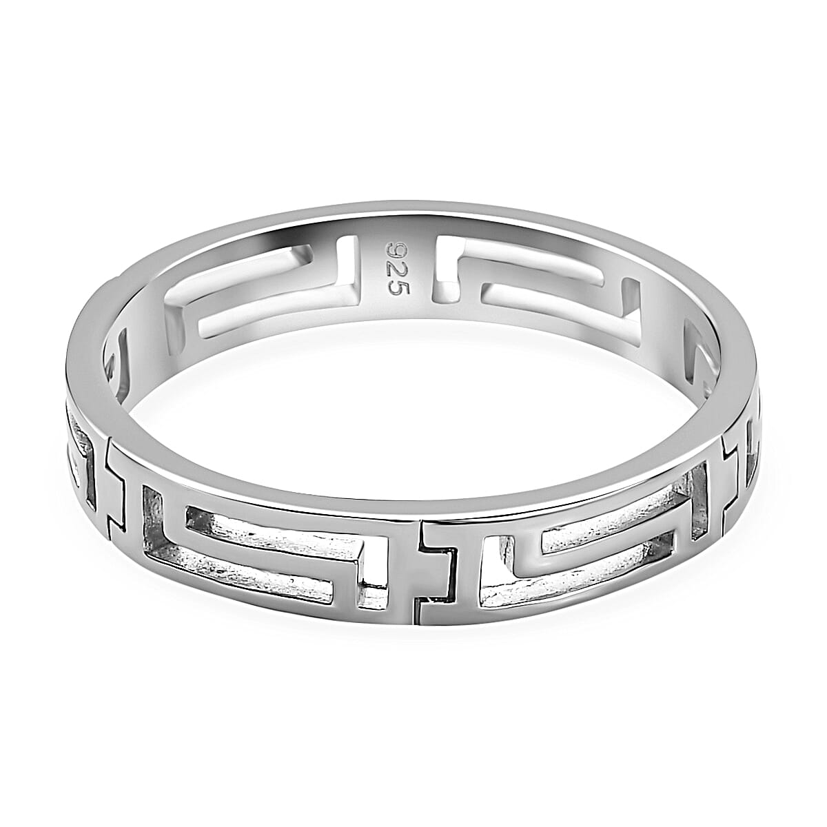Platinum Overlay Sterling Silver Greek Key Band Ring